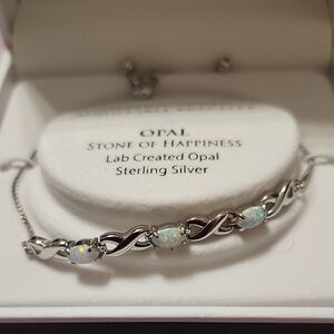 Sterling Silver Opal Bracelet Adjustable